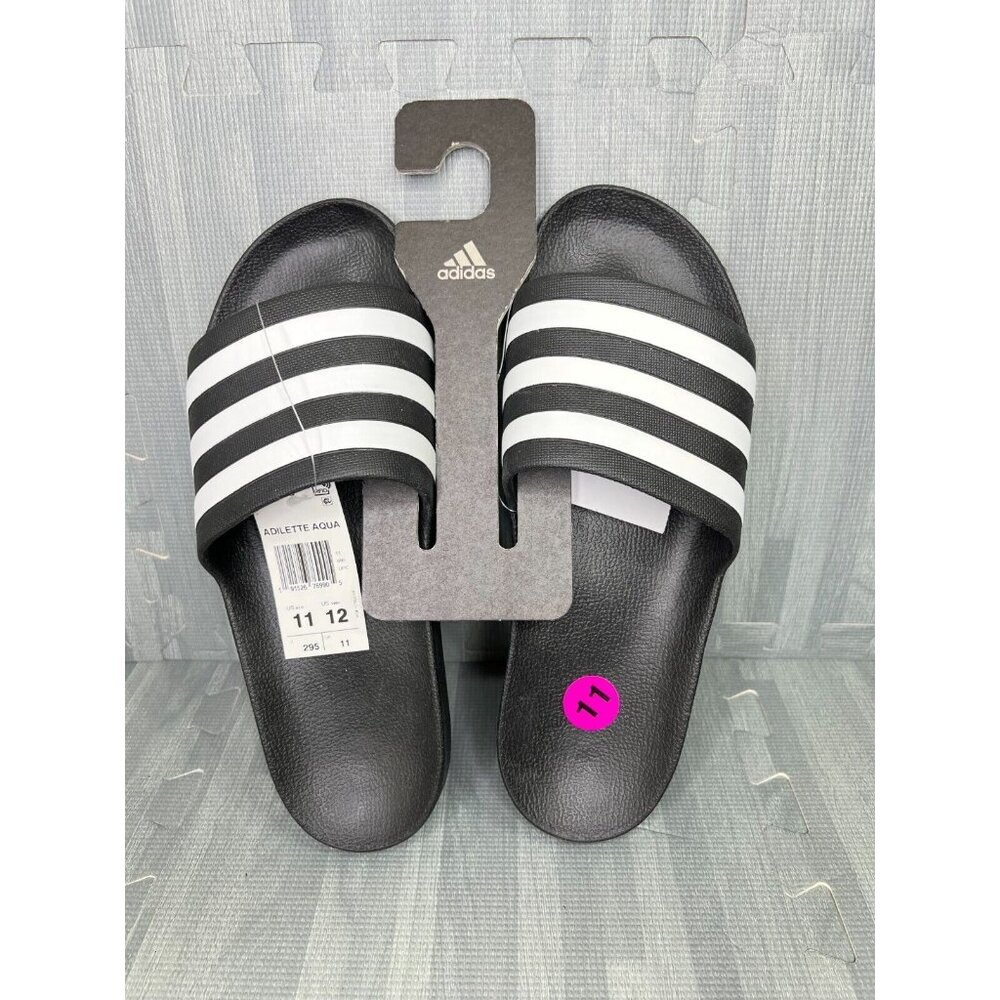 Adidas Adilette Aqua Slides Sandals Black & White Stripe Unisex Size M11 W12